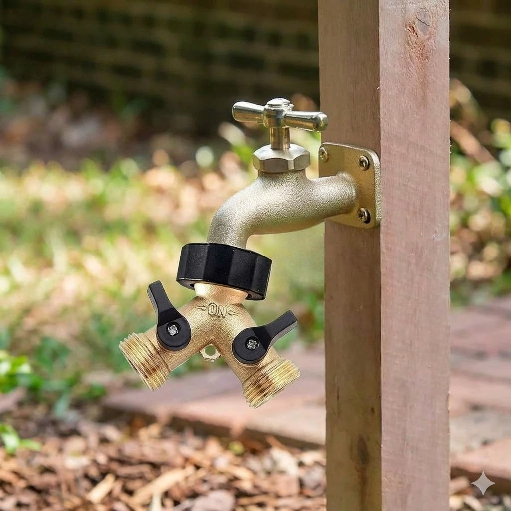 Heavy Duty Brass Garden Hose Y Splitter With 2 Valves And Washers