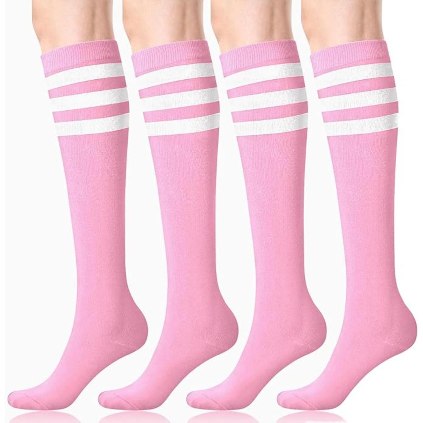 Women 4 Pairs Athletic Tube Striped Socks