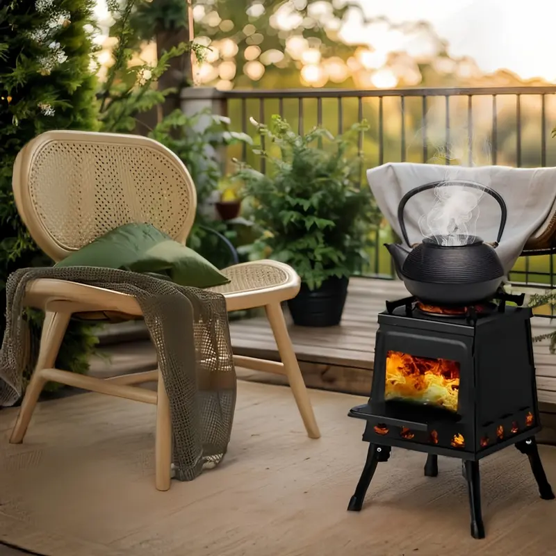 Wood Burning Camp Stove, Portable Cast Iron Wood Stove for Outdoor Hiking Picnic BBQ Travel, Black Camping Kitchenware Woodfire Grill