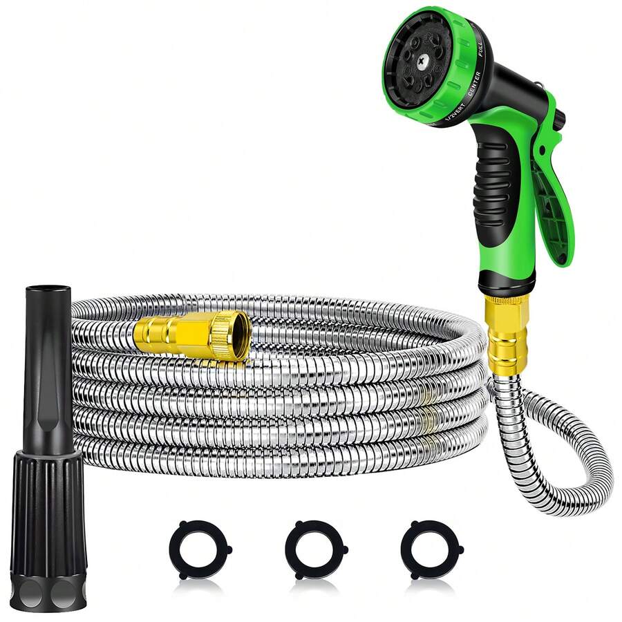 Ultra Lightweight Stainless Steel Garden Hose With Multifunction Nozzle And Sprayer