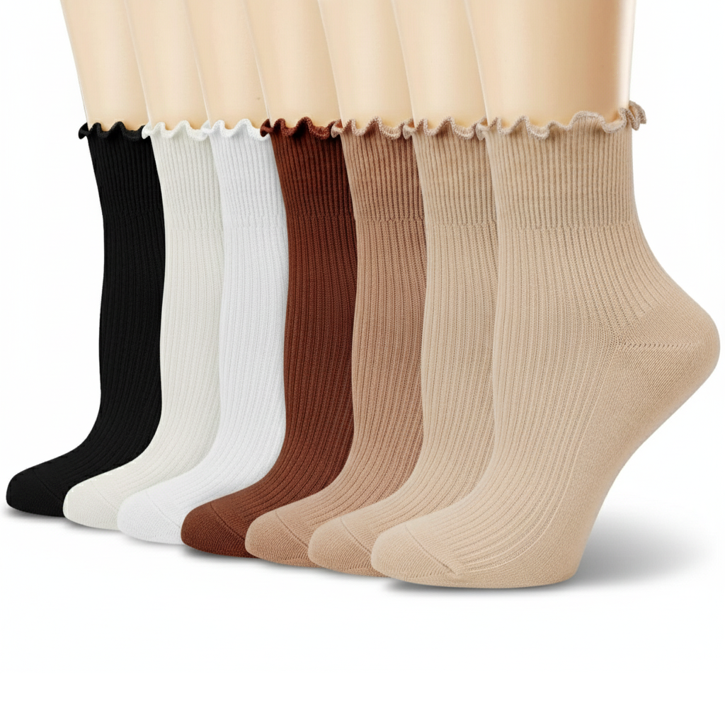 Pack of 6 Women Casual Cute Ankle Breathable Knit Cotton Soft Crew Ruffle Socks