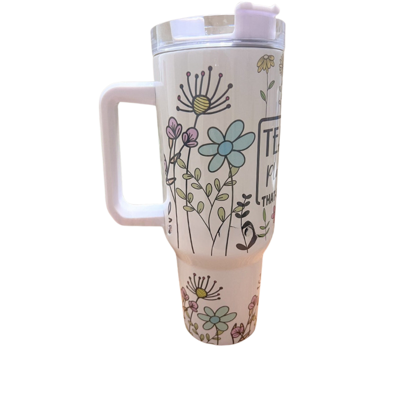 Teacher's Inspirational Floral Design Companion 40 oz Handle Tumbler-USA Camp Zone