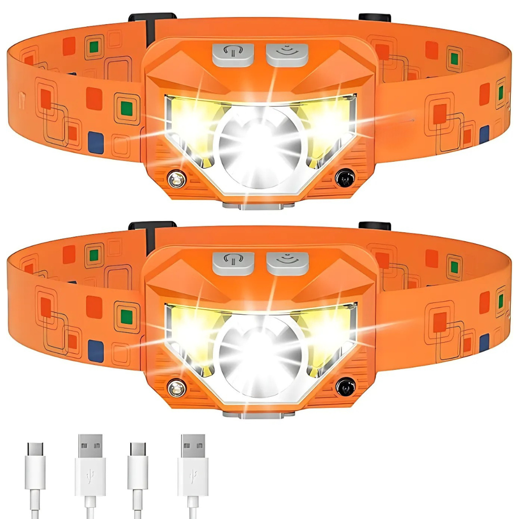 Pack Of 2 Rechargeable Waterproof Motion Sensor LED Head Lamp