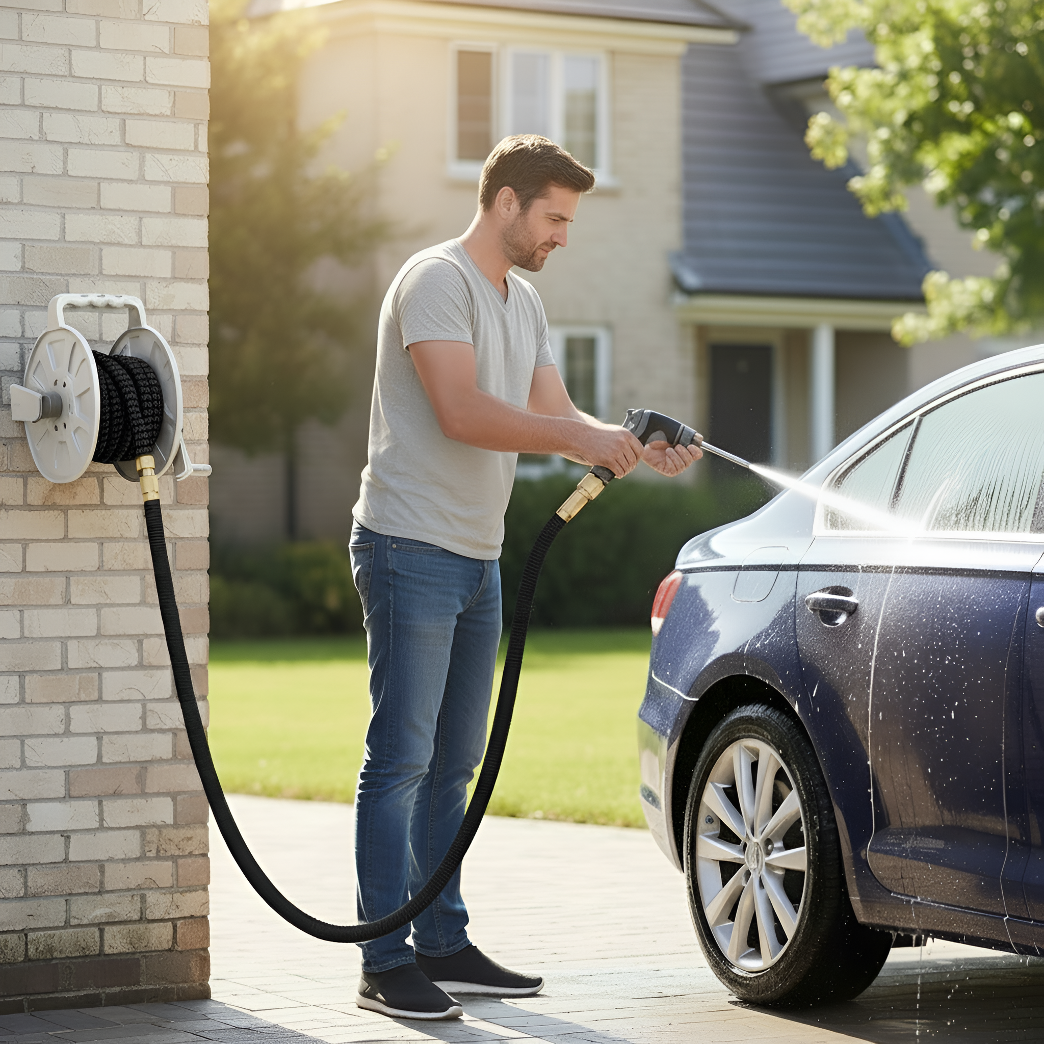 7 Piece High Retractable Car Wash Water Hose With Adjustable Nozzle For Garden Use