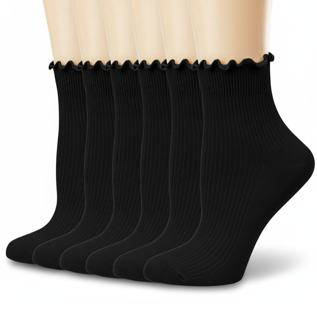 Pack of 6 Women Casual Cute Ankle Breathable Knit Cotton Soft Crew Ruffle Socks