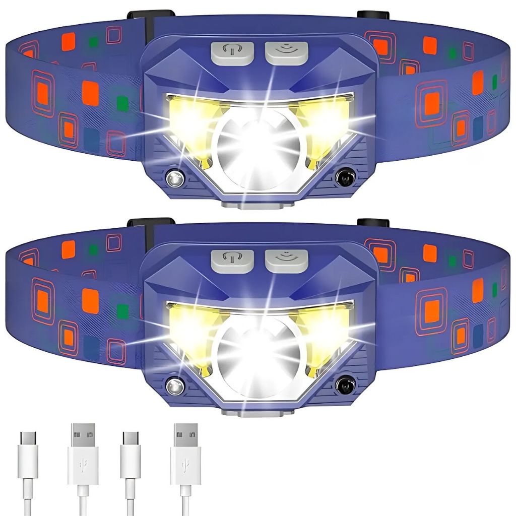 Pack Of 2 Rechargeable Waterproof Motion Sensor LED Head Lamp