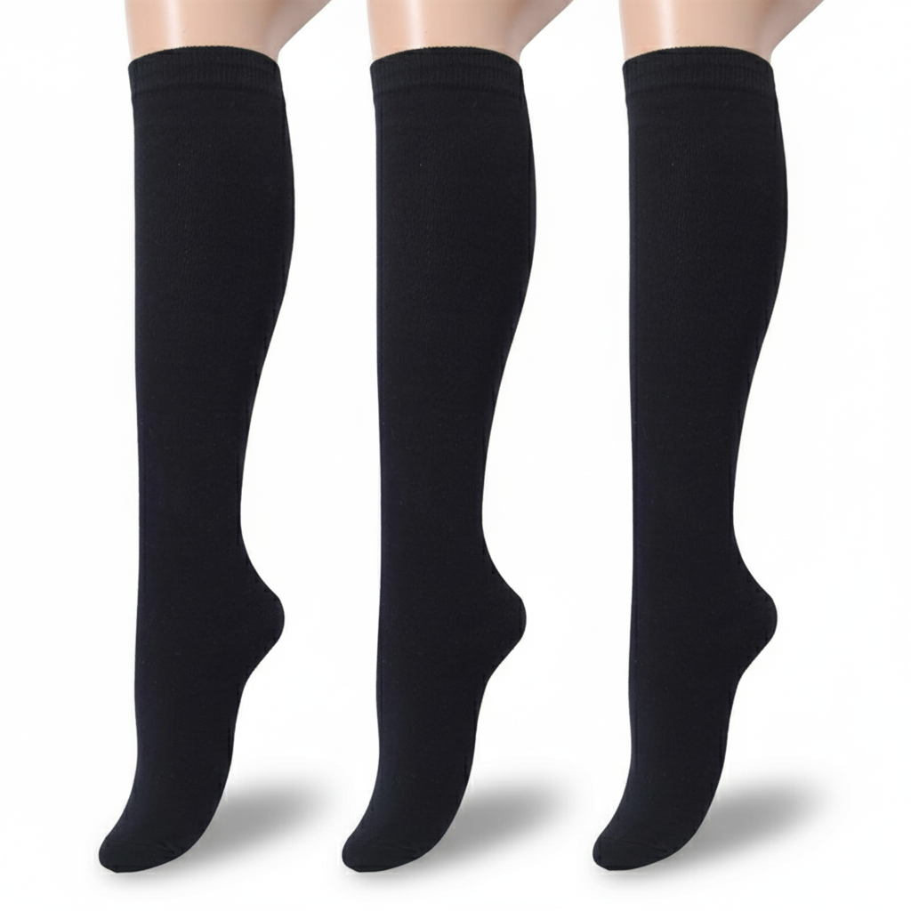 3 Pairs Opaque High Socks For Women