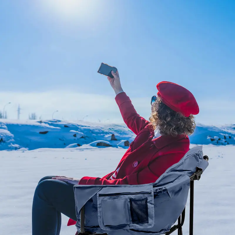 Oversized Heated Camping Chair, Portable Folding Patio Lounge Chairs Camp Chair for Outdoor, Adults, Heavy Duty Lawn Chairs Outdoor Chair for Camping, Lounge Patio 10000 mah power bank