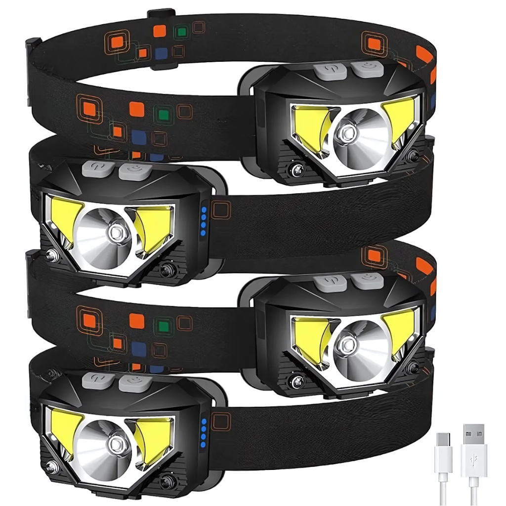 Pack Of 4 Rechargeable Waterproof Motion Sensor LED Head Lamp