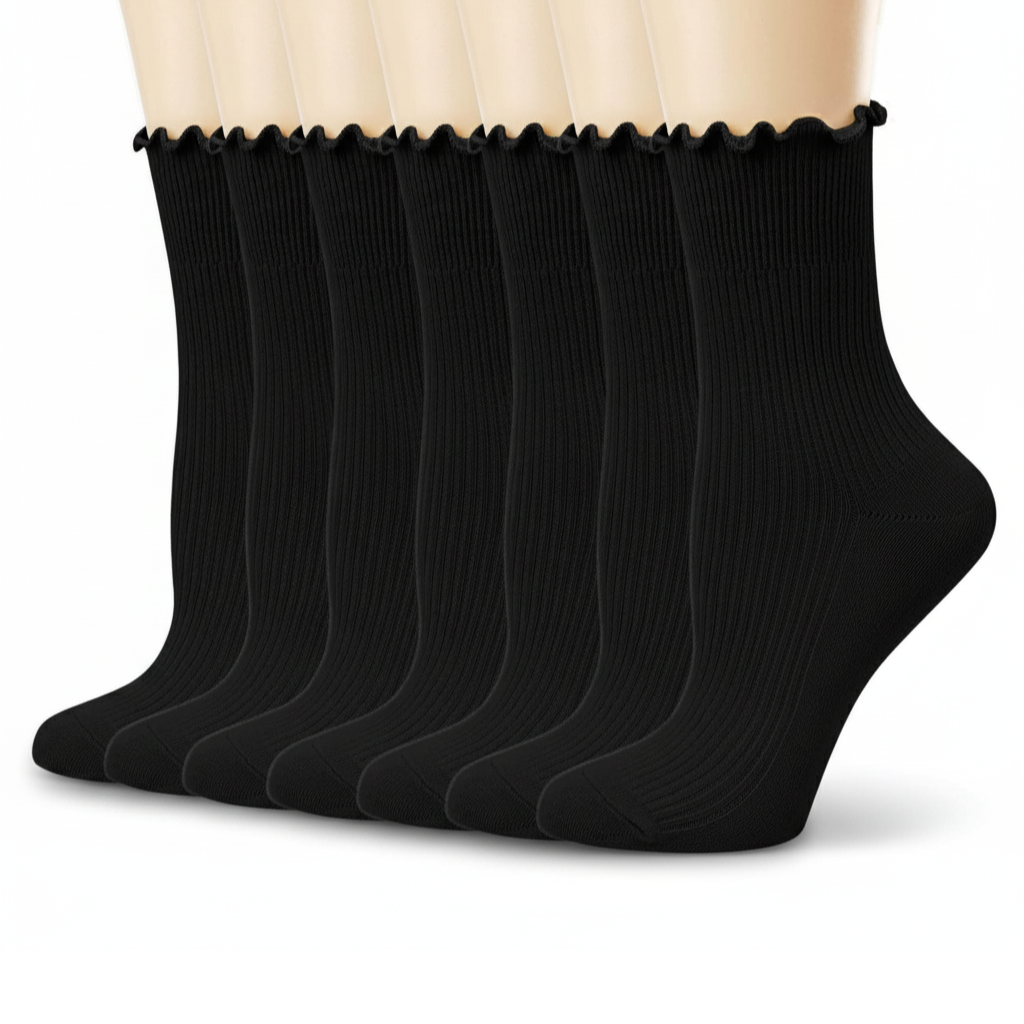 Pack of 6 Women Ruffle Turn Cuff Casual Cool Knit Cotton Lettuce Ankle Crew Socks