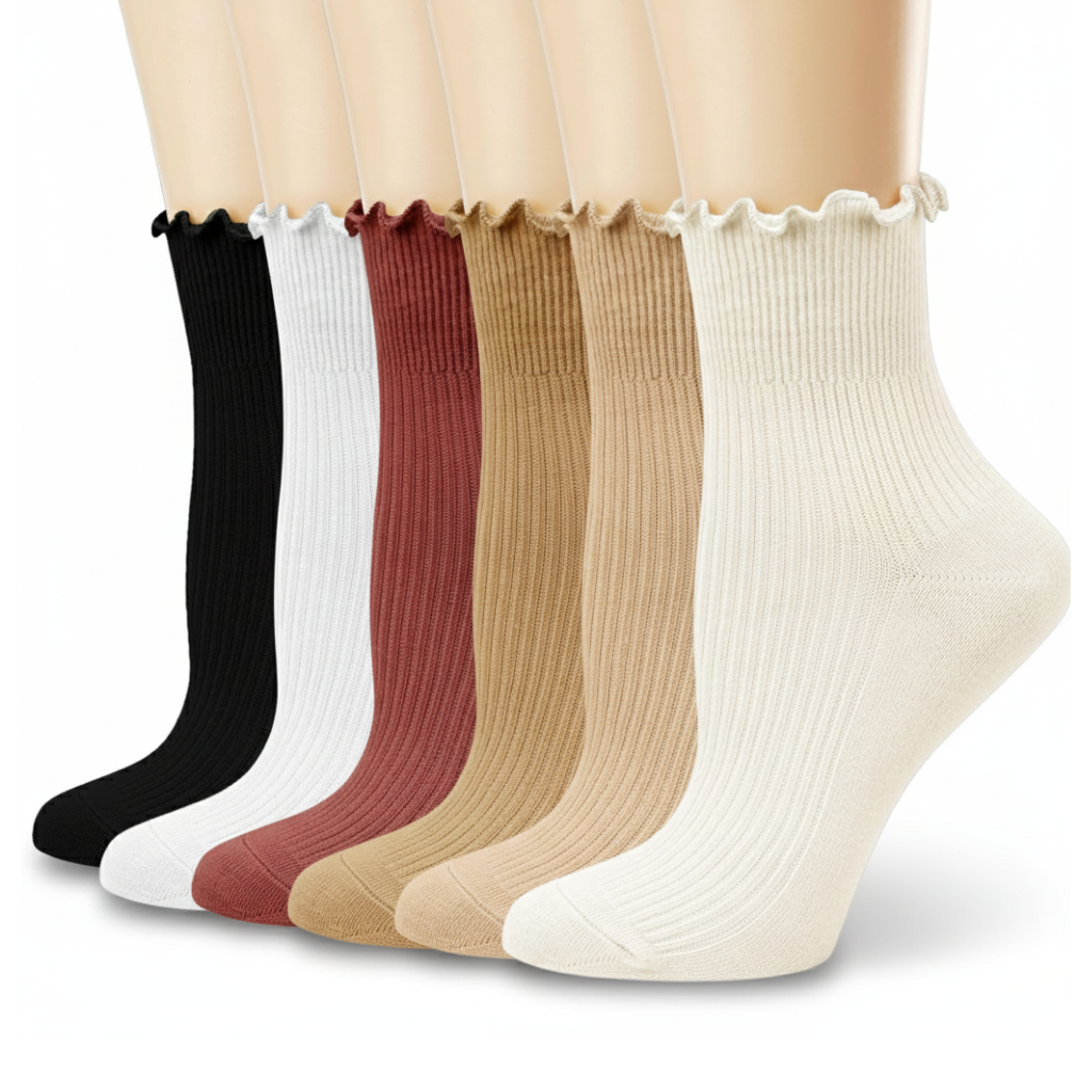 Pack of 6 Women Casual Cute Ankle Breathable Knit Cotton Soft Crew Ruffle Socks