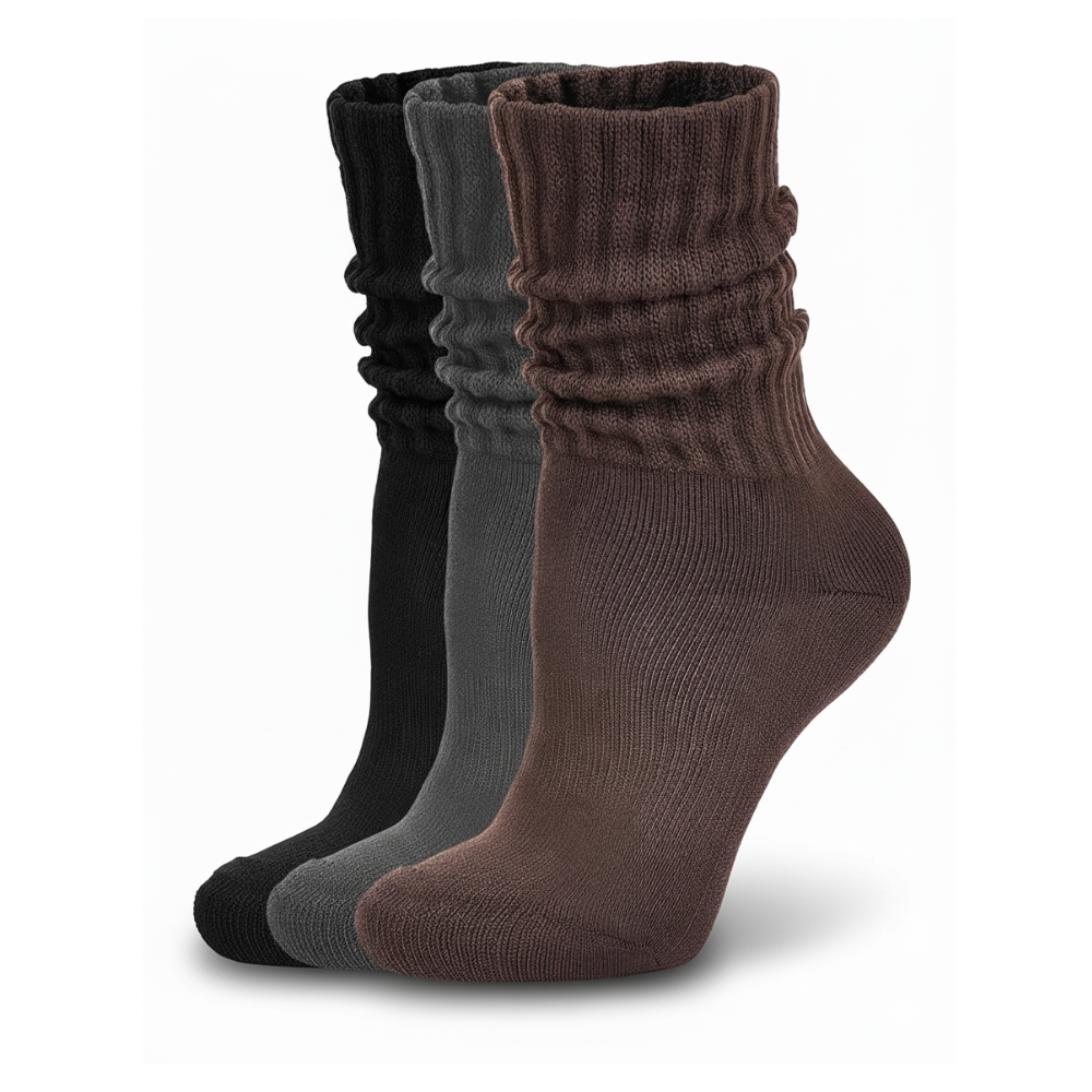 3 Pair Of Scrunch Ribbed Slouchy Crew Design Socks 