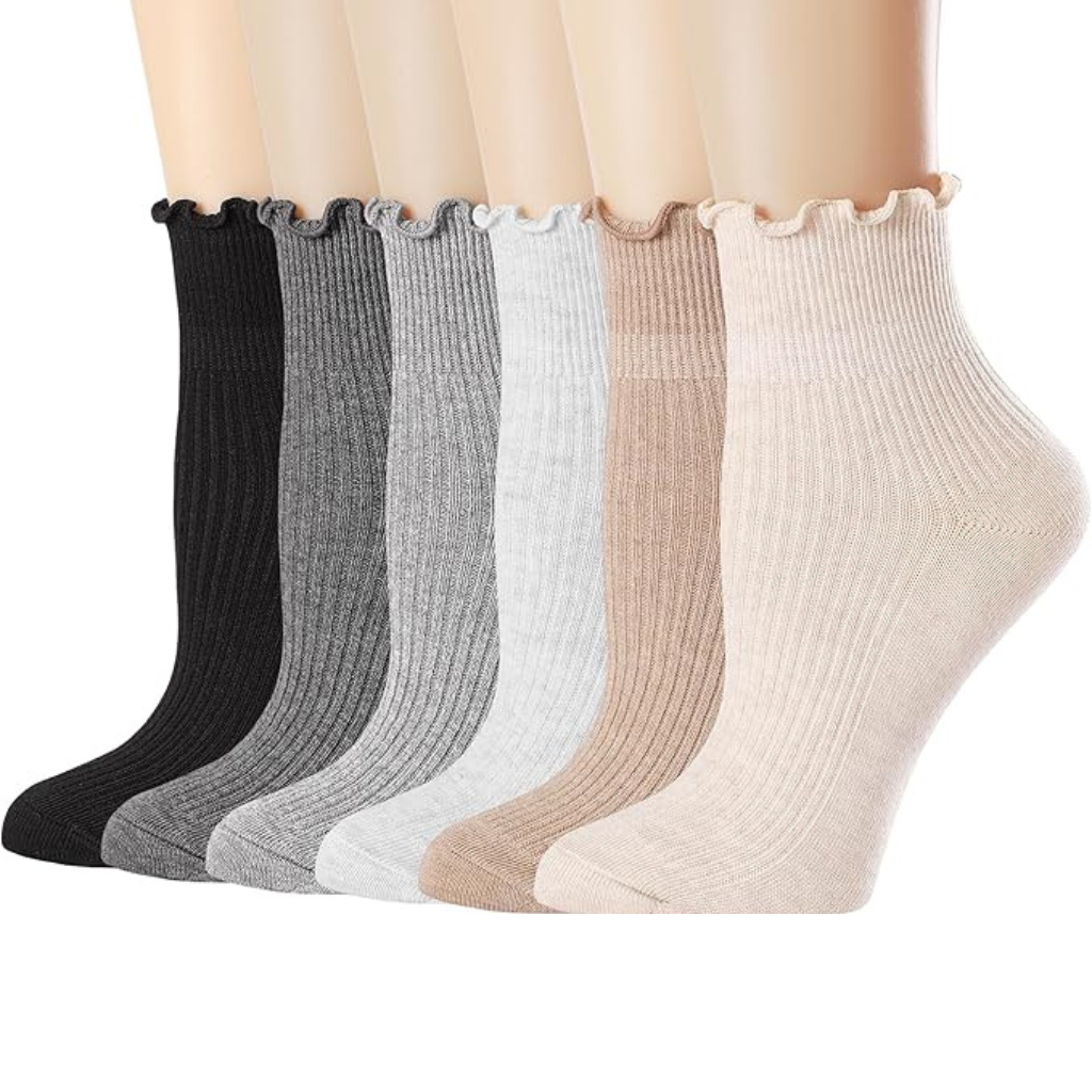 Pack Of 6 Casual Ankle Ruffle Socks For Women