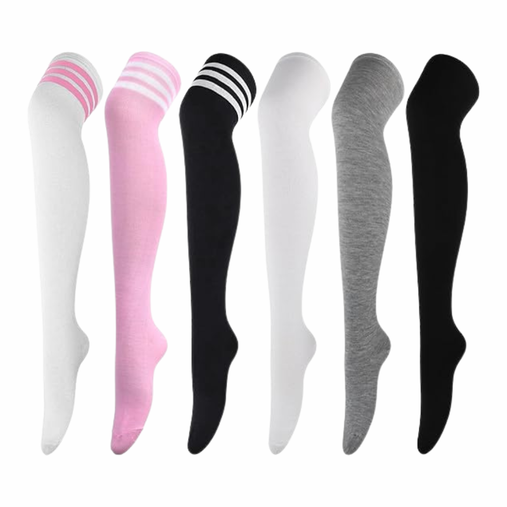 Pack Of 6 Striped Over Thigh Socks For Women