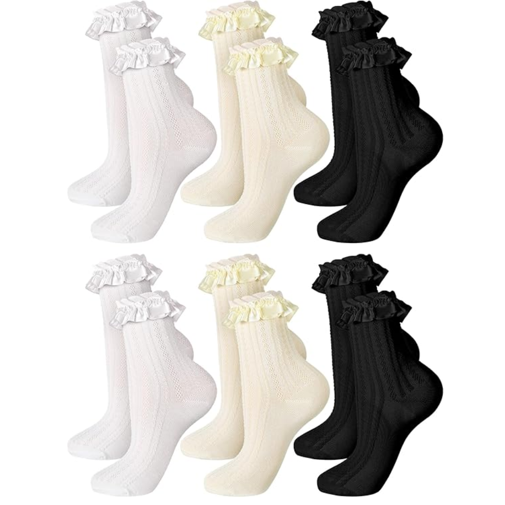 6 Pairs Lace Ruffle Socks For Women