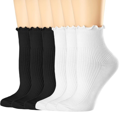Pack Of 6 Casual Ankle Ruffle Socks For Women
