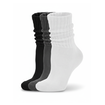 3 Pair Of Scrunch Ribbed Slouchy Crew Design Socks 