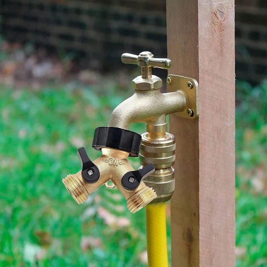 Heavy Duty Brass Garden Hose Y Splitter With 2 Valves And Washers