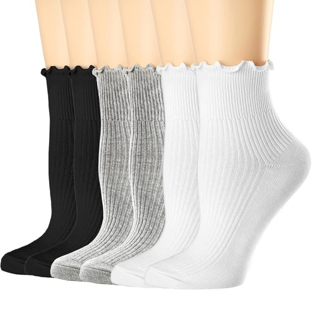 Pack Of 6 Casual Ankle Ruffle Socks For Women