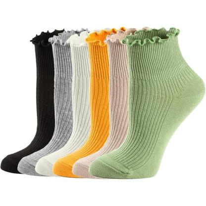 Pack Of 6 Casual Ankle Ruffle Socks For Women