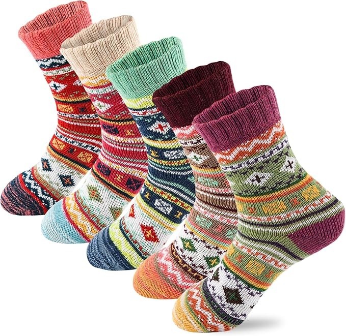 5 Pairs Of Soft Thick Wool Crew Socks
