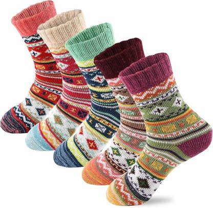 5 Pairs Of Soft Thick Wool Crew Socks