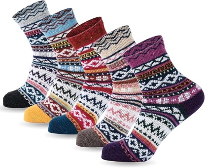 5 Pairs Of Soft Thick Wool Crew Socks