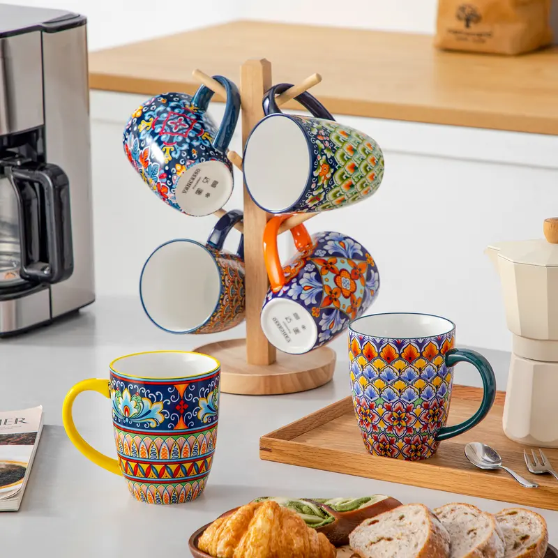 Pack Of 6 Bohemian Style Porcelain Coffee Mugs