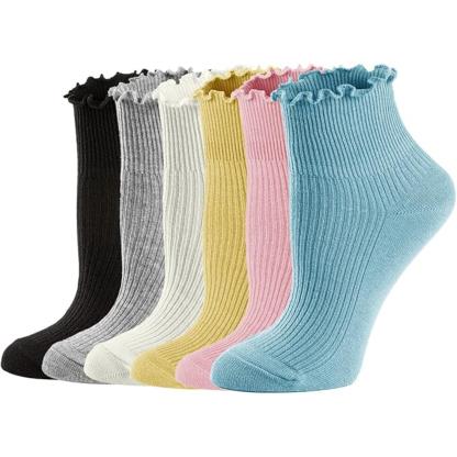 Pack Of 6 Casual Ankle Ruffle Socks For Women
