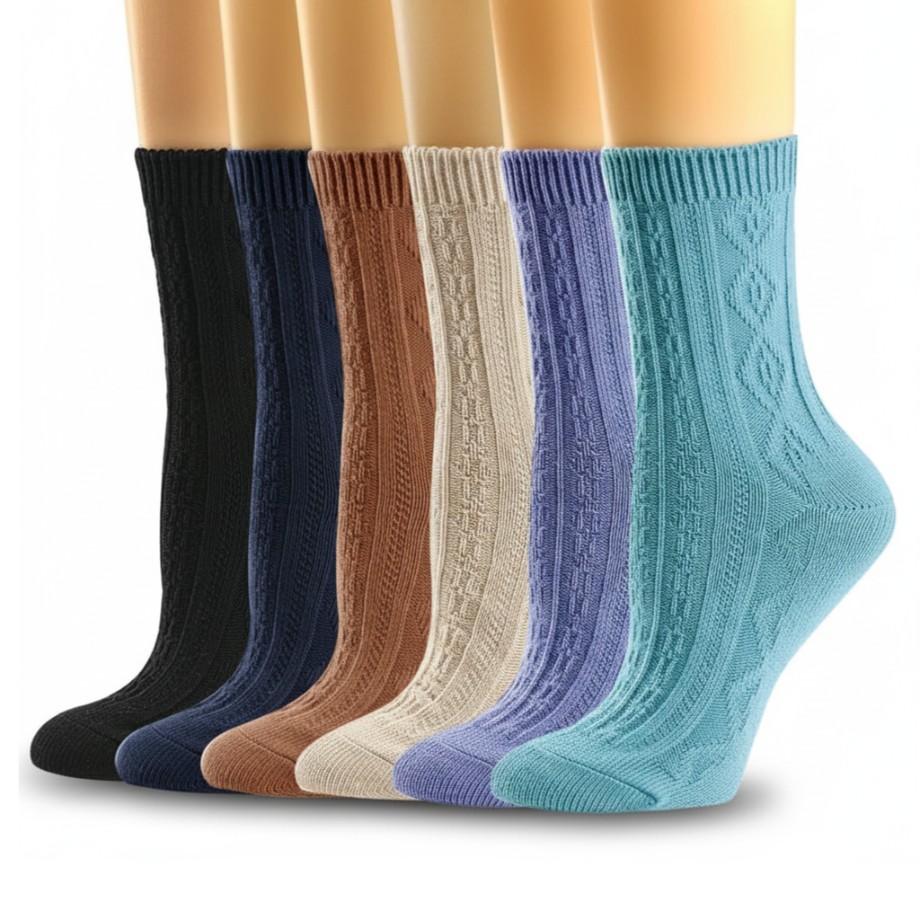 Pack of 6 Comfy Women Casual Knit Cotton Crew Socks