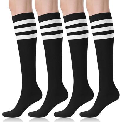 Women 4 Pairs Athletic Tube Striped Socks