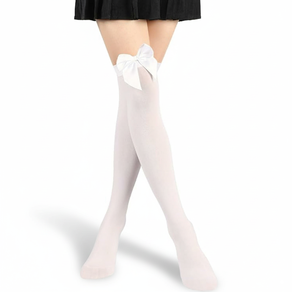 Satin Bow Thigh High Stockings
