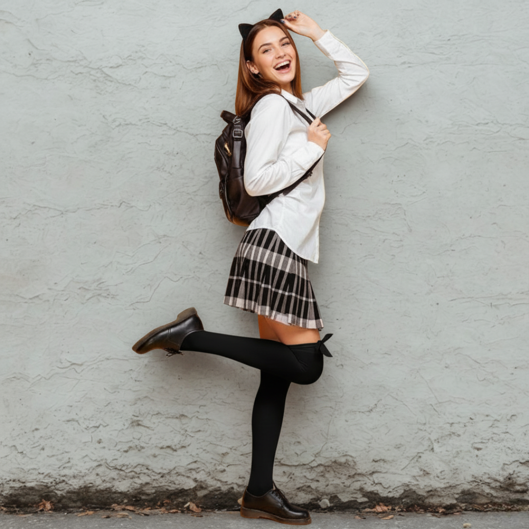 Satin Bow Thigh High Stockings