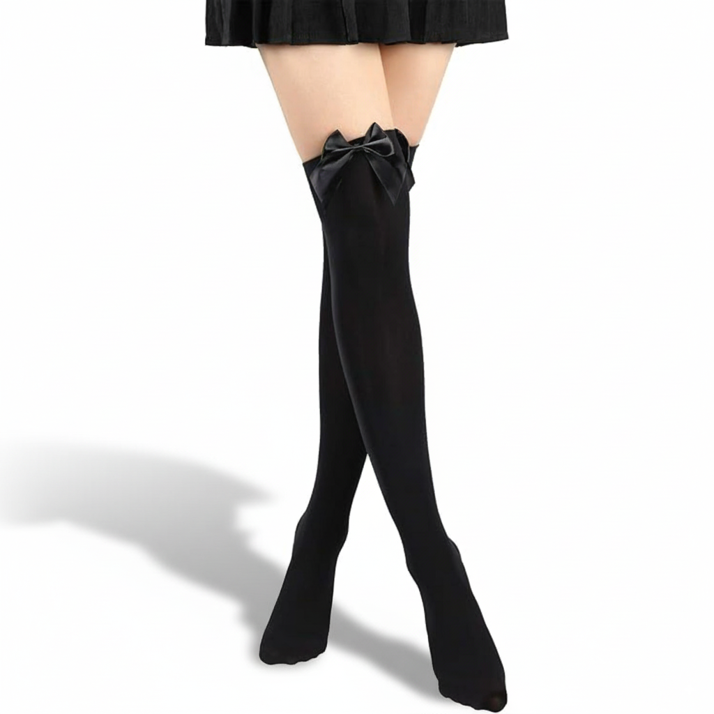 Satin Bow Thigh High Stockings