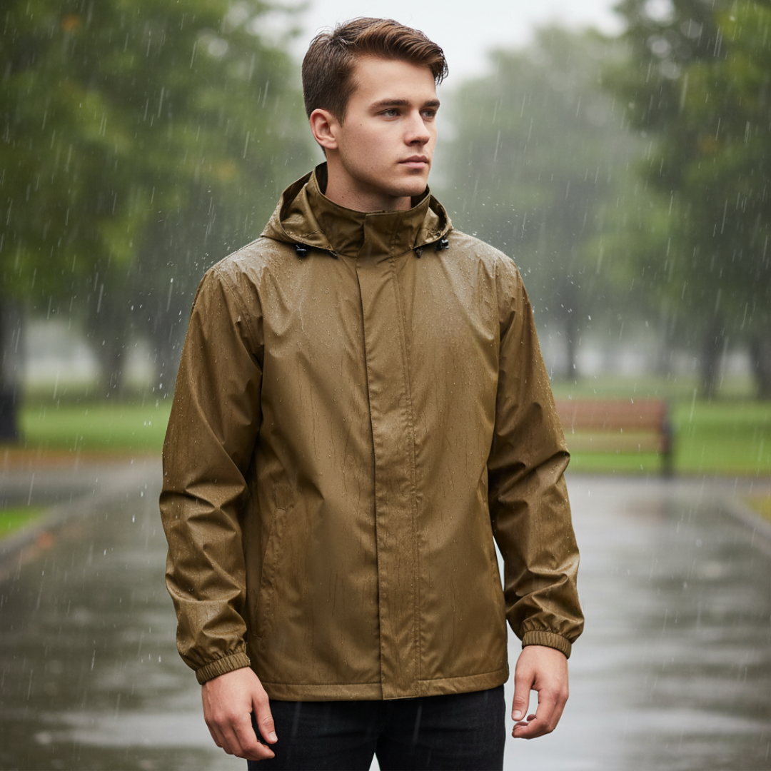 Packable Men Waterproof Rain Jacket With Hood
