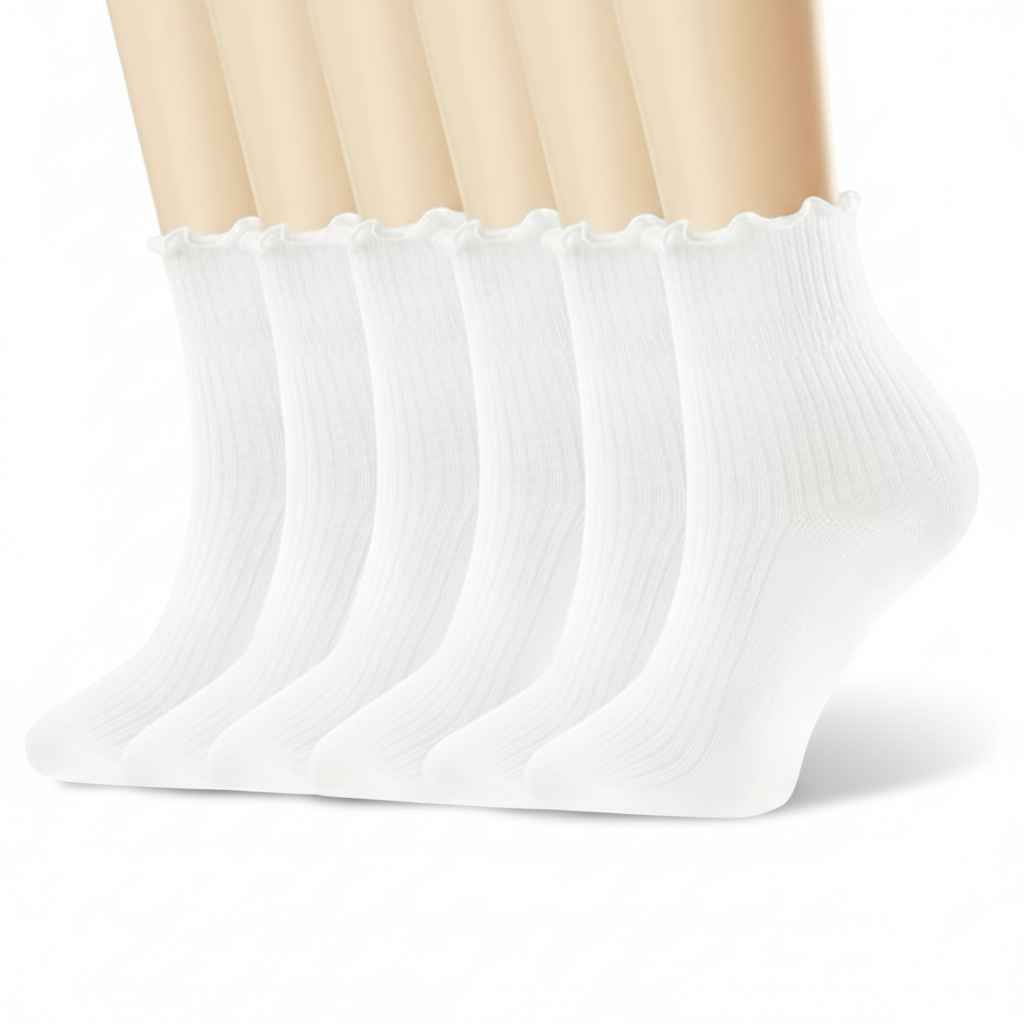 6 Pairs Ruffled Ankle Boot Socks For Women