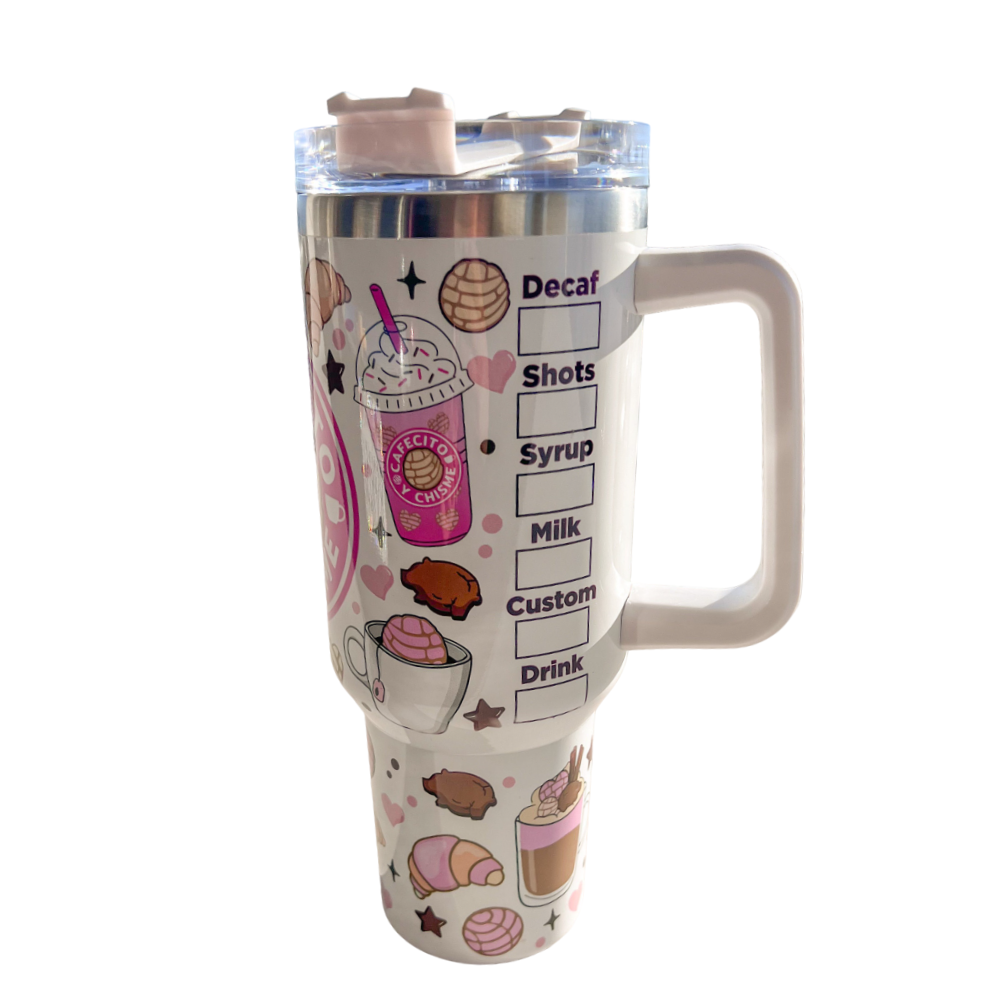 Cafecito Y Chisme 40 oz Travel Mug Coffee Pan Dulce Tumbler With Conchas-USA Camp Zone