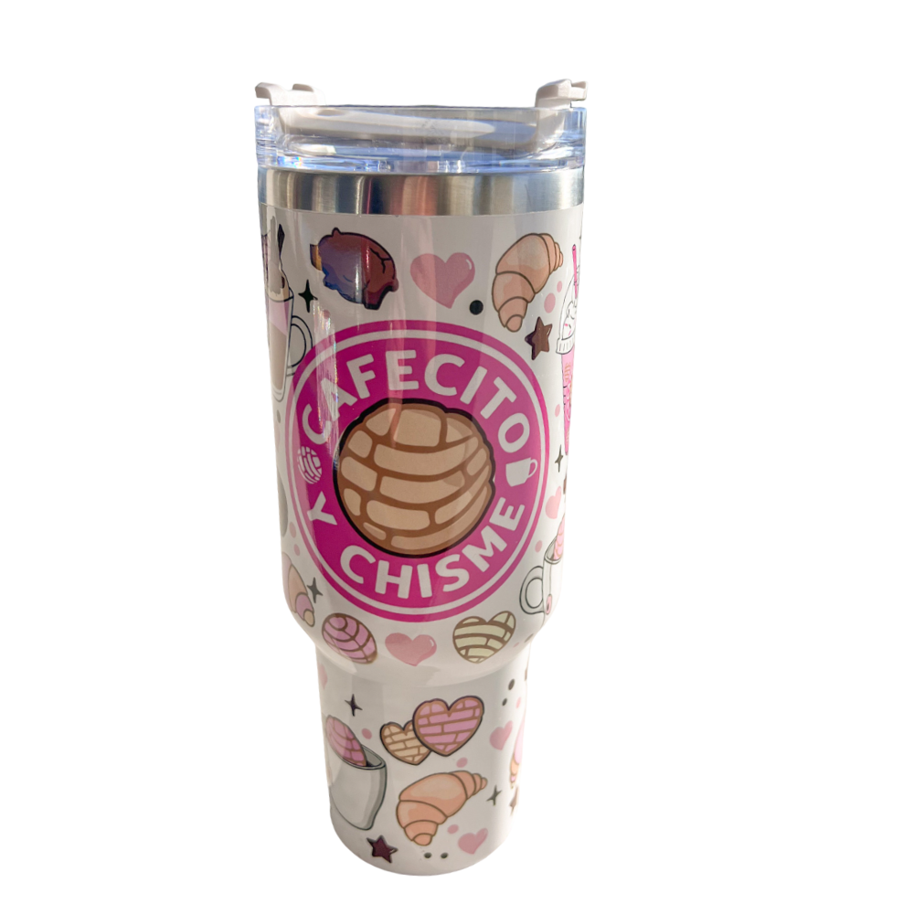 Cafecito Y Chisme 40 oz Travel Mug Coffee Pan Dulce Tumbler With Conchas-USA Camp Zone