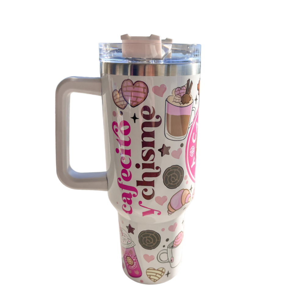 Cafecito Y Chisme 40 oz Travel Mug Coffee Pan Dulce Tumbler With Conchas-USA Camp Zone