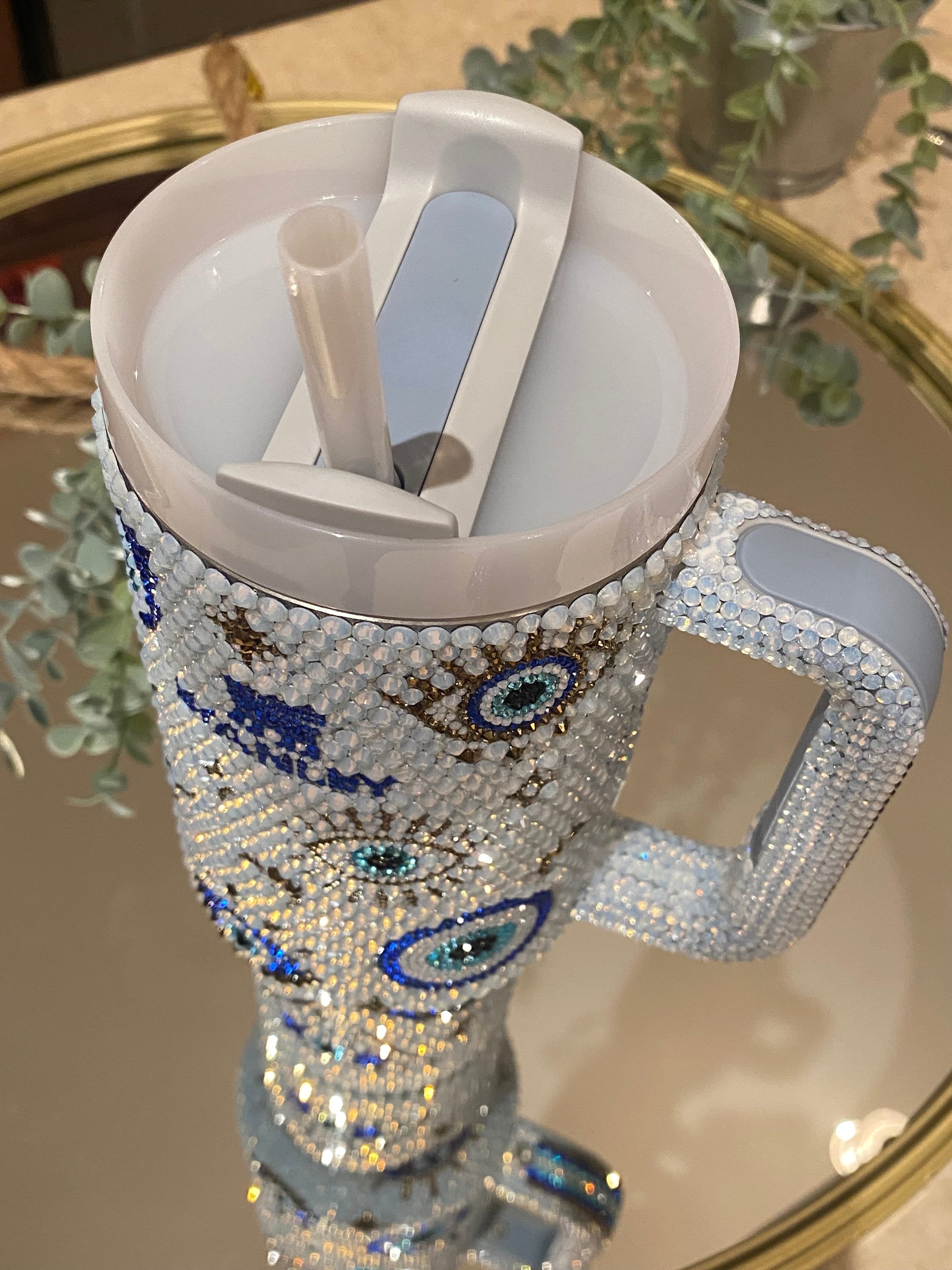 Opal Evil Eye Bling 40 Oz Insulated Tumbler With Handle-USA Camp Zone