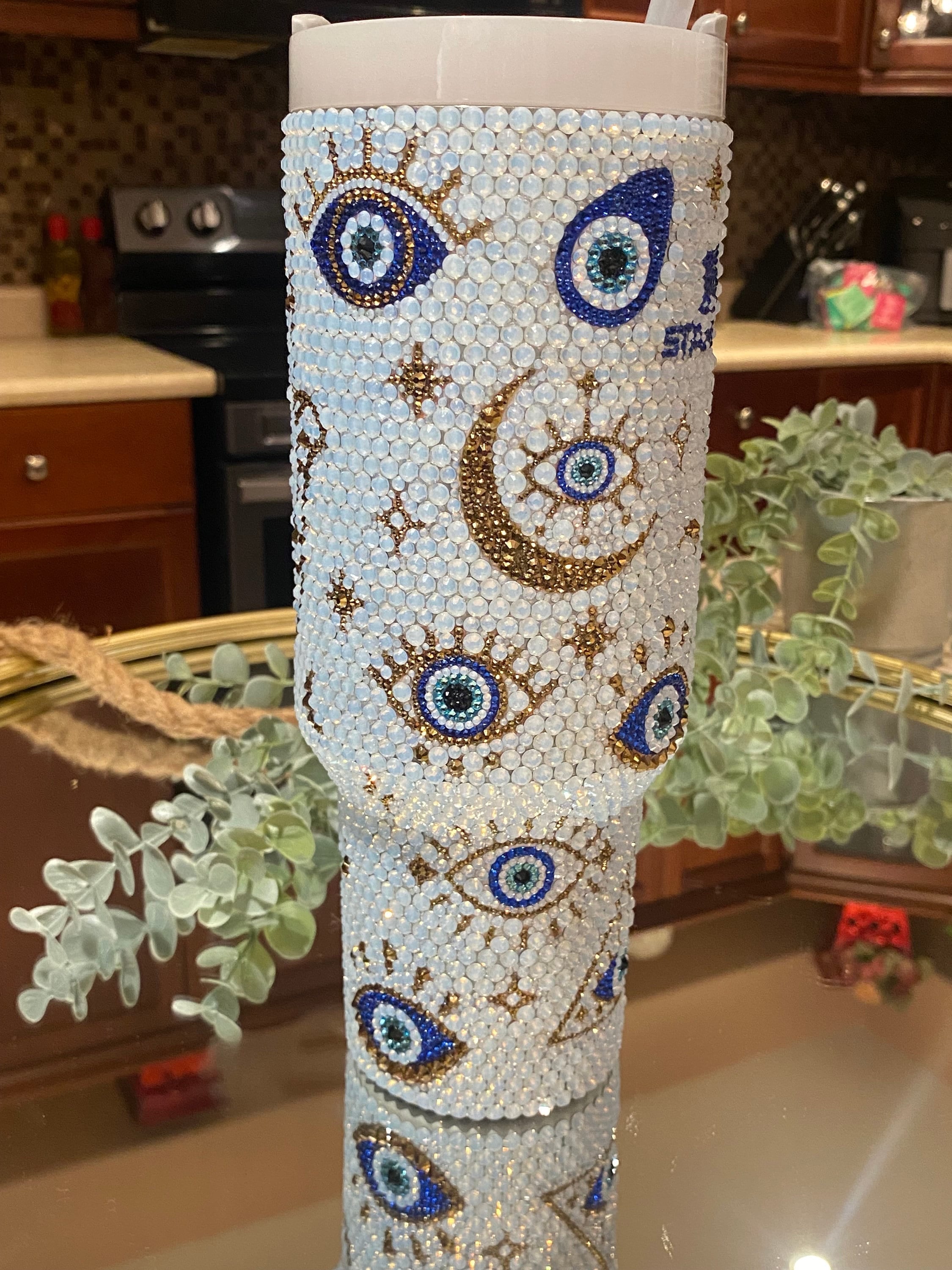 Opal Evil Eye Bling 40 Oz Insulated Tumbler With Handle-USA Camp Zone