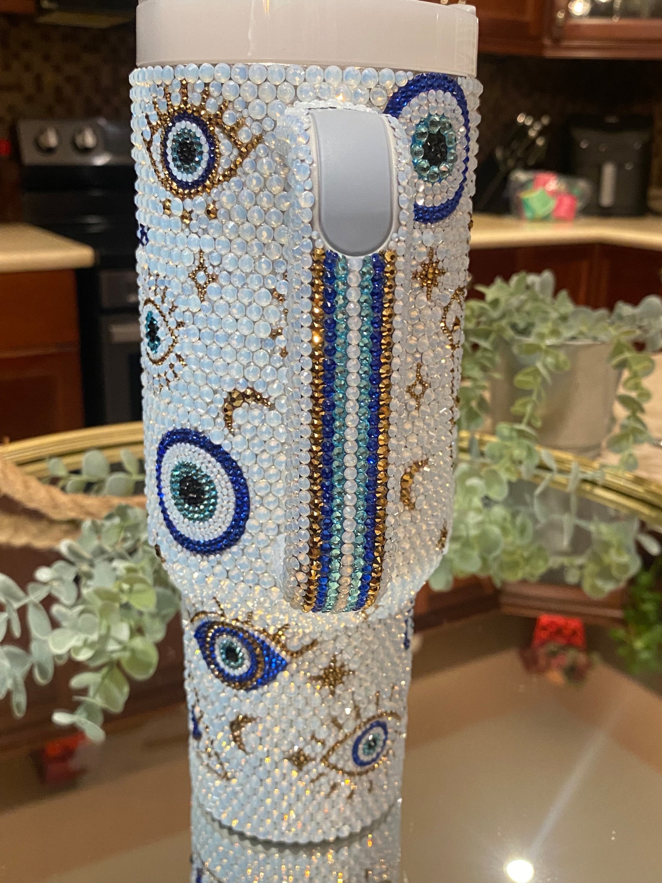 Opal Evil Eye Bling 40 Oz Insulated Tumbler With Handle-USA Camp Zone