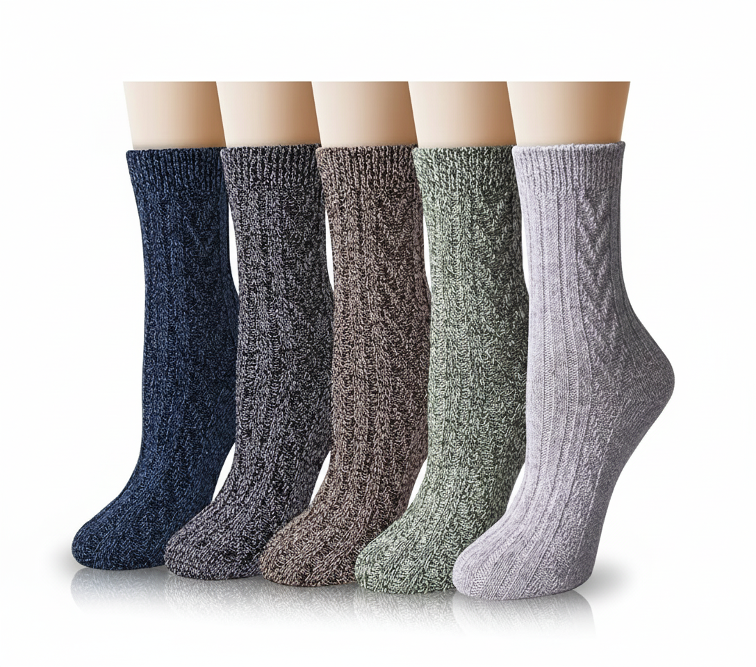 5 Pairs Winter Warm Wool Hiking Crew Boot Socks 