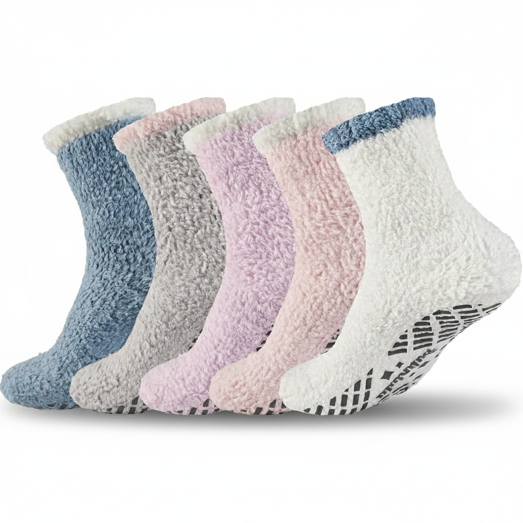 Pairs of 5 Women Fuzzy Grip Socks Non Slip Fluffy Slipper Socks