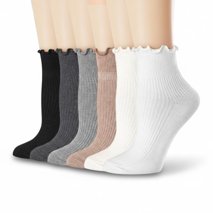 6 Pairs Of Ruffle Lettuce Crew Frilly Design Socks 