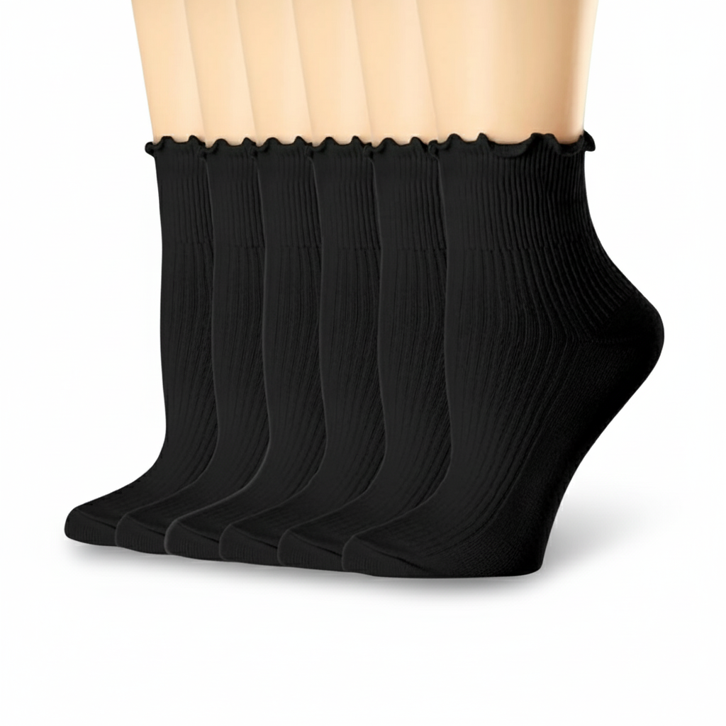 6 Pairs Of Ruffle Lettuce Crew Frilly Design Socks 
