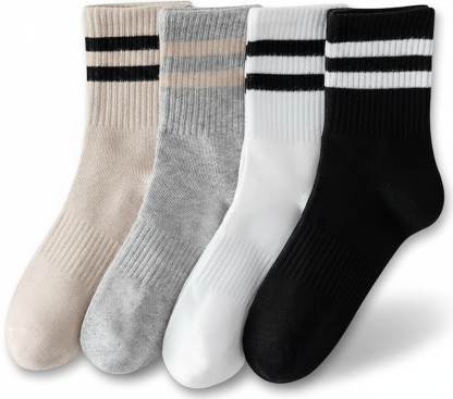 4 Pairs Of Women Striped Cotton Socks