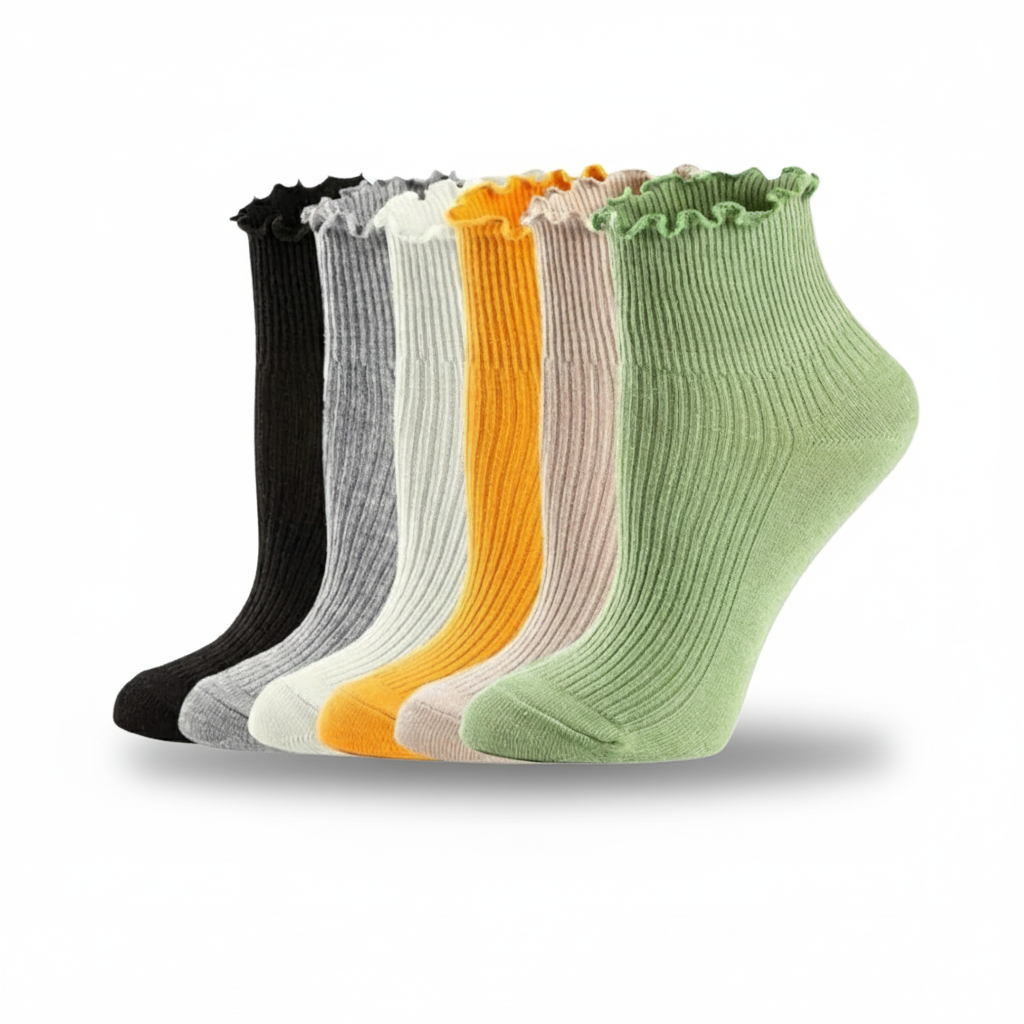 6 Pairs Of Ruffle Lettuce Crew Frilly Design Socks 
