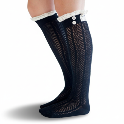 Button Boot Socks With Lace Trim Boutique Socks