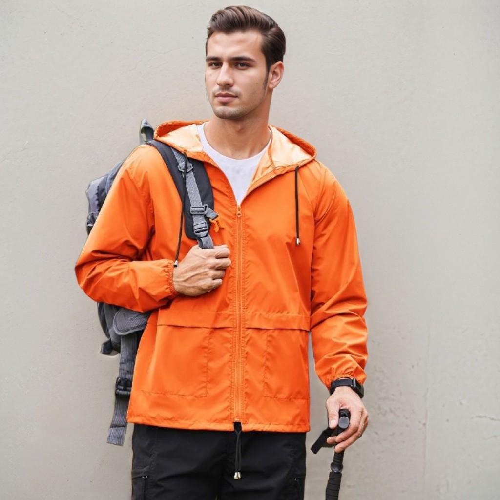 Men Packable Waterproof Rain Jacket